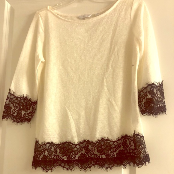 New York & company white sweater with black lace - Picture 1 of 3